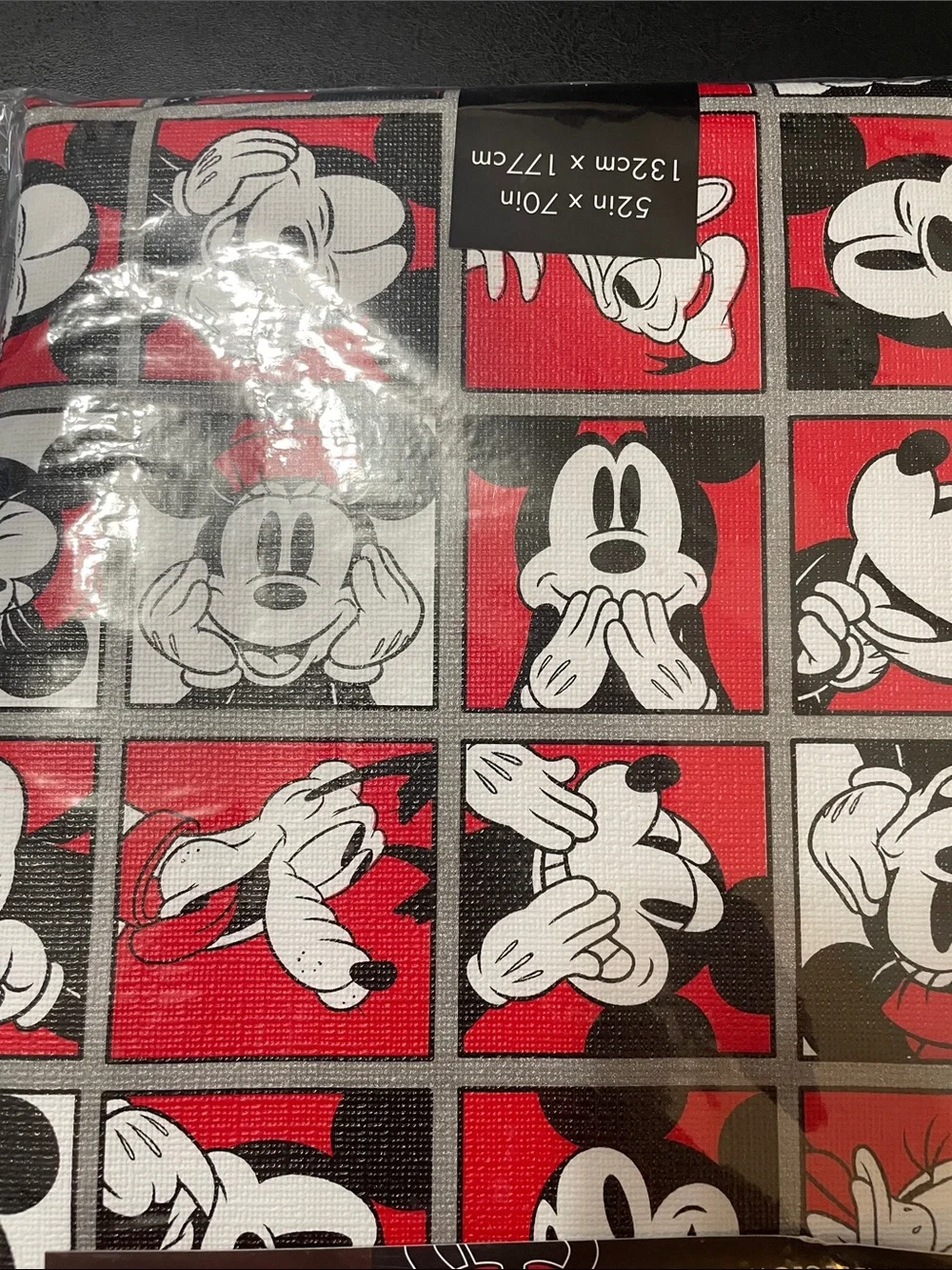 Disney Mickey Mouse Red, Black & White Panel Print PEVA Tablecloth NWT Very Nice